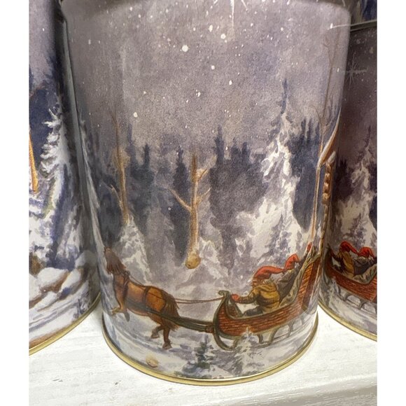 Winter Scene Decorative Nesting Tins With Lids Elfs Sleigh Cabin Set Of 3 - Picture 4 of 15